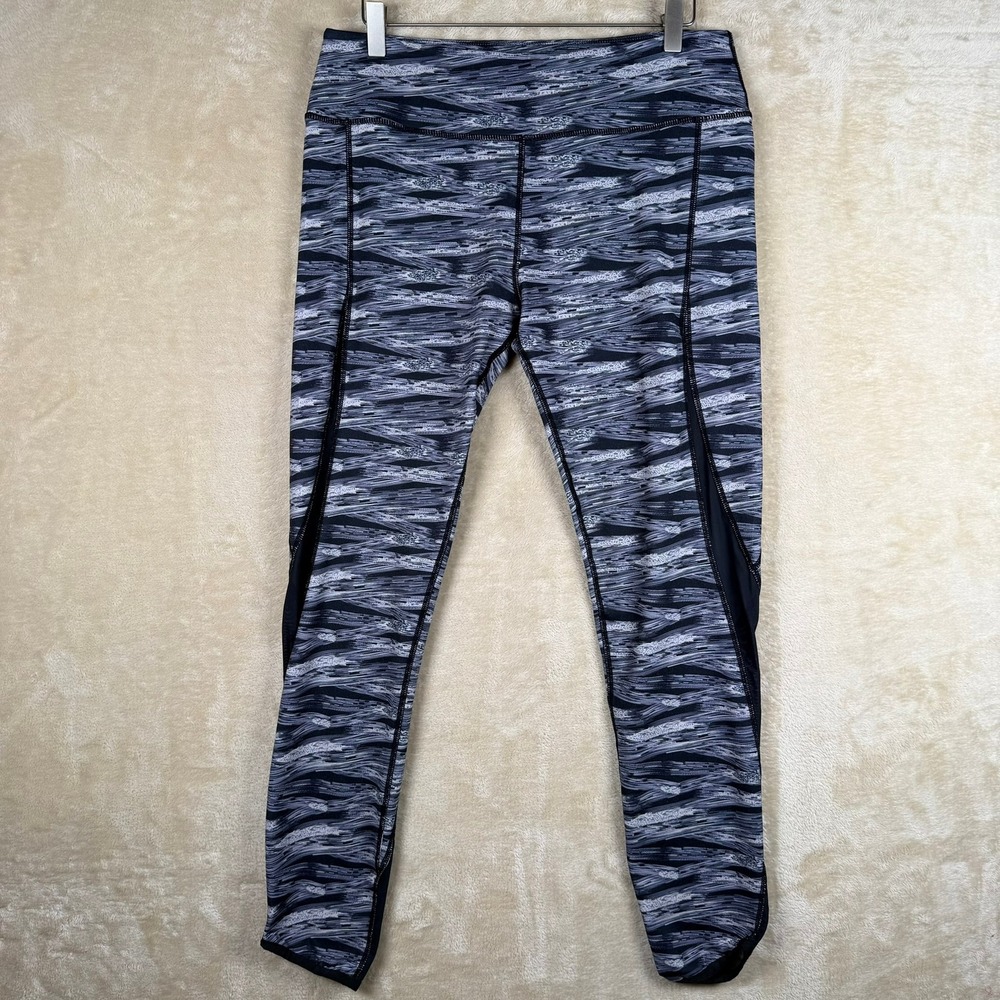 Lululemon Pace Rival Crop Leggings Size‎ 12 Mesh Panel Blue White Abstract